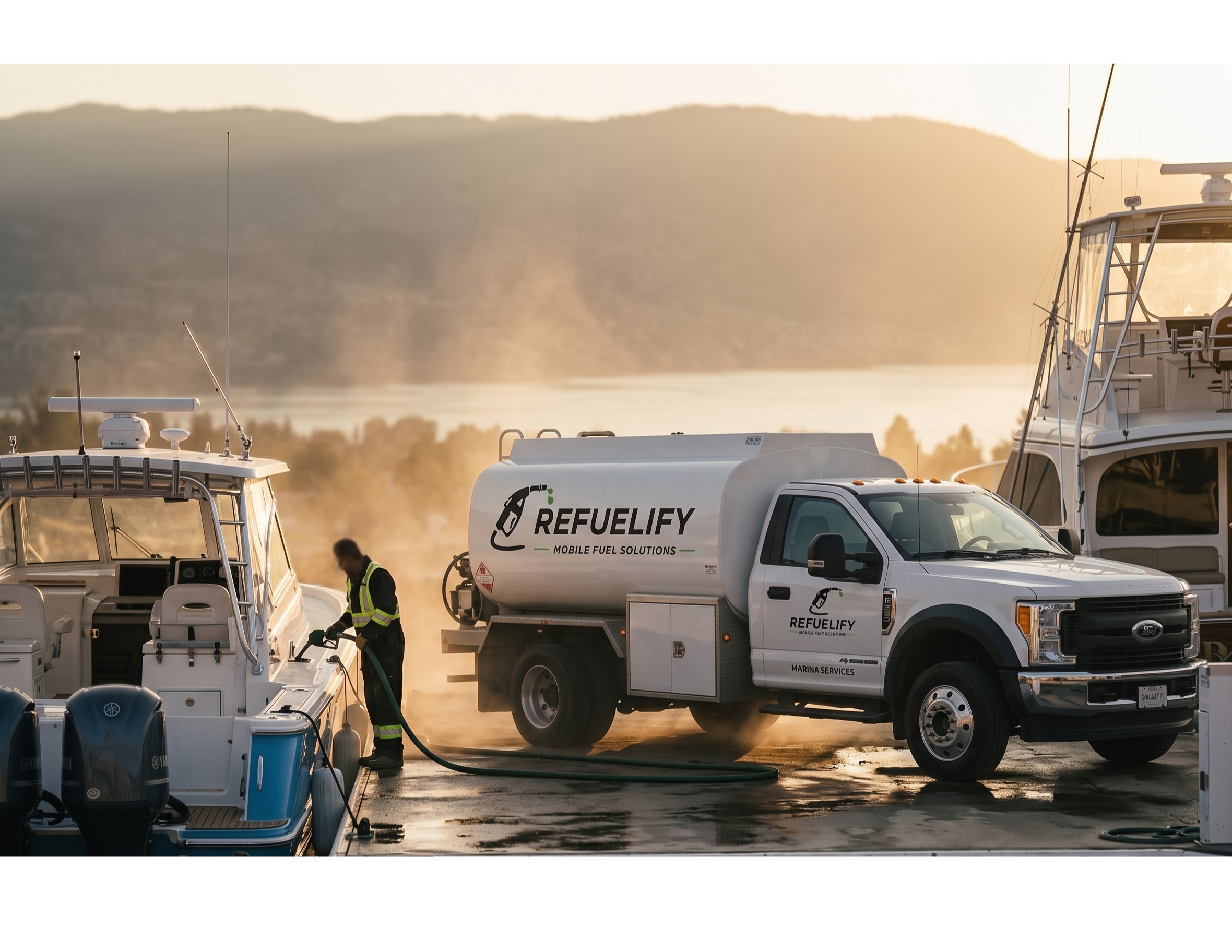 Refuelify fuel trucks in the Okanagan valley at golden hour